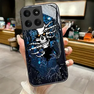 Cyber Skull Emergence pattern suitable for Motorola Moto EDGE 60 50 30 20 Pro FUSION ULTRA 50NEO 50FUSION E15 GPLAY2023 G22 G15 Pretty Phone Case,Black Frame Glass Phone Case Individual Design,Is Suitable for Every Holiday Gift