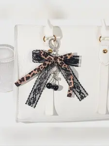 Sweet Cool Y2K Leopard Bow Lace Cherry Keychain Bag Charm, Backpack Bag Charms, Street Style Accessory for All Seasons, Fashionable Women's Jewelry