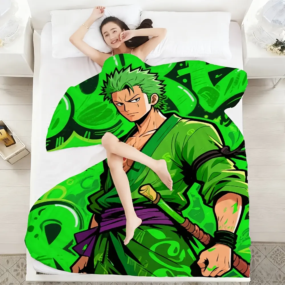 1pc Roronoa Zoro anime-inspired print ultra-soft flannel blanket