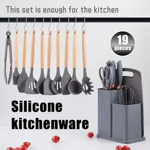 Silicone Cooking Set,19pcs Large Non-stick,Measuring Cups and Spoons Set with StainlessSteel Handle Kitchen Gadgets.