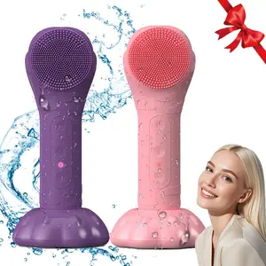 Electric Face Washing Brush with Base, 1 Box Constant Temperature Vibrating Massage Multifunctional Cleanser, Portable Household Instruments for Travel, Facial Cleansing Tools