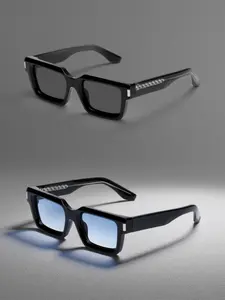 Caterside Business Casual Thick Frame Sunglasses, Interchangeable Lens Design, Retro Rectangular Shape, Perfect for Outdoor Activities