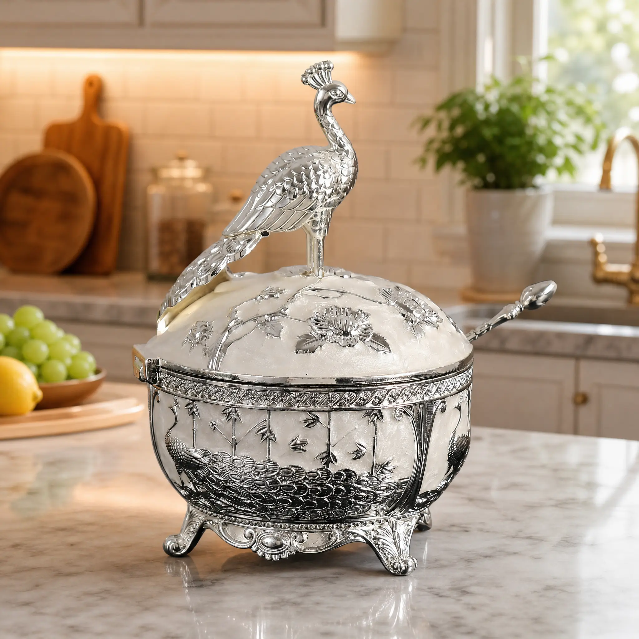 Alloy Peacock Sugar Witchcraft Decorated Peacock Flavoring Jar High-end Retro Kitchen Storage Decorative Item