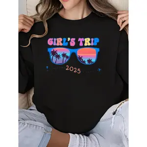 Girls Trip Sweatshirt for Women Long Sleeve Crew Neck Besties Travel Graphic Print Novelty Summer Vacation Beach Hawaii Top 2025