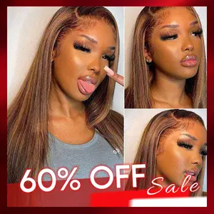 Junoda Honey Blonde Straight human hair 4X4 HD Transparent Lace Frontal Wigs Human Hair Highlight Lace Front Human Hair Wigs