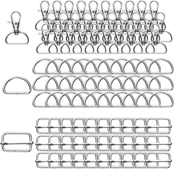 90-Piece Alloy Keychain Set - 360° Swivel Knob, 1.22-in Diameter Ring, 0.3 cm Thick 4 cm Long Metal Sliding Buckle - Sewing Supplies for Purses, Lanyards, Sewing Projects, 2.5 Cm, Corrosion Resistant
