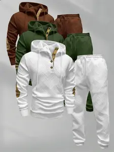3-piece men's casual fashion set knitted jacquard sportswear and pants two-piece set