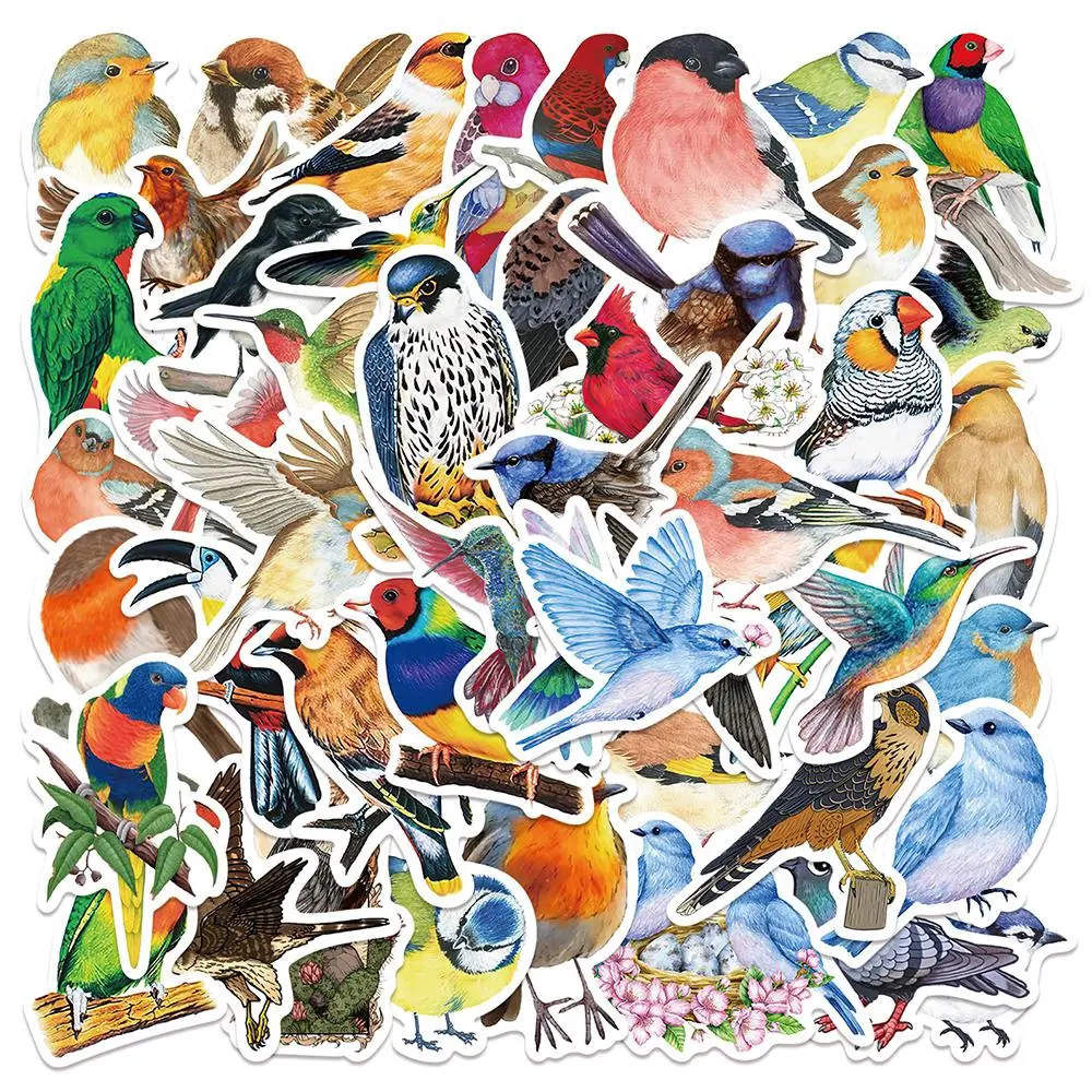 Bird Pattern Sticker, 50pcs/set Creative Cartoon Bird Sticker, Decorative Sticker for Phone Case, Computer, Guitar, Bag, Water Cup, Scrapbook