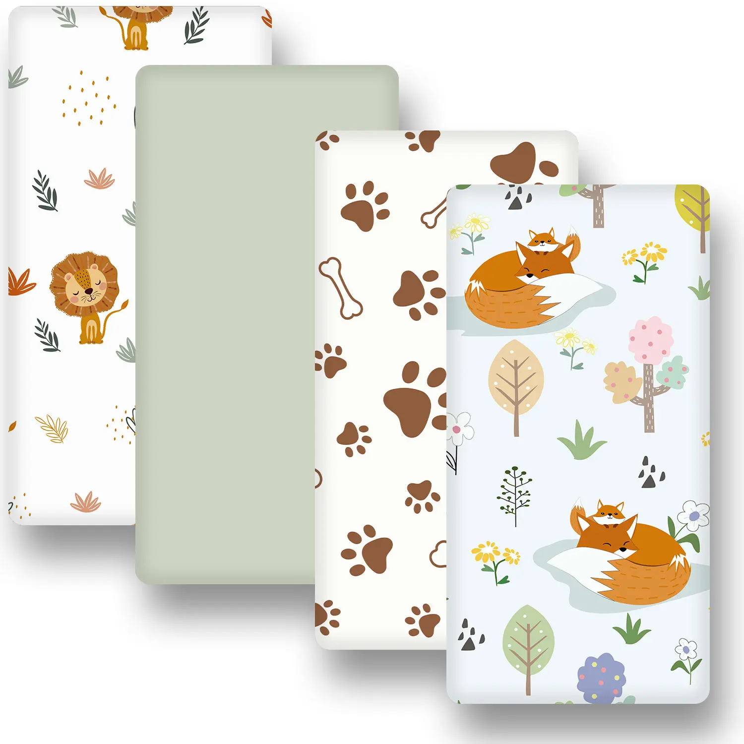 4-Piece Baby Bed Sheets Set, Kid Bedding, Fitted Crib Sheets, 33x20x4 Inches Universal Fit for Oval & Rectangular Mattresses, Suitable for All Seasons, Unisex Design