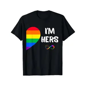 [100% Cotton] 100% Cotton 'S & 'S Short I'm Hers Shes Mine Lesbian Couples Matching LGBT Pride Flag T-Shirt (1)