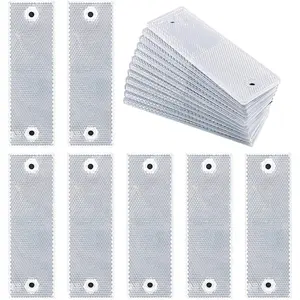 20Pcs Universal White Plastic Rectangular Stick-on Car Reflector Sticker, Door Reflectors Interior White Compatible Warning Plate Adhesive Reflector for Most Car