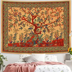 Yellow Tree of Life Tapestry, Aesthetic Jungle Tapestry Indian Mandala Tapestry Wall Hanging, Hippie Tie Dye Bohemian Tapestries Wall Art Décor for Bedroom, Living Room