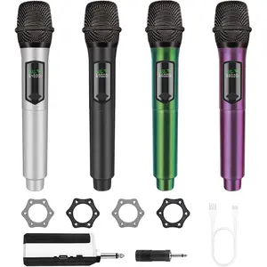 Microphone Set for Singing, 2.4GHz Rechargeable Handheld Microphones System with Receiver(160 Ft), 4 Pack Cordless Dynamic Mic for Speech & Events, Karaoke Machine, Speaker, PartyBox
