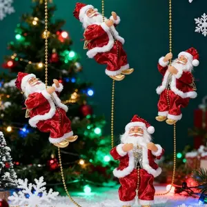 Christmas Gift Climbing Bead Electric Decoration Santa Claus Toy, Telescopic Climbing Rope Christmas Gift Decoration