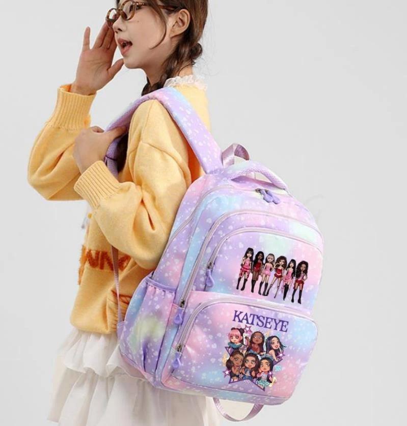 mochila Katseye Backpack Women 3 Pcs/Set Student SchoolBag  Large Capacity Outdoor Travel Bagpack Cartoon Students School Bag