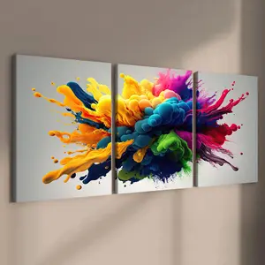 Colorful Ink Splash Abstract Art Painting, 3 Counts/set Wooden Framed Canvas Wall Art, Modern Wall Decor for Home Living Room Bedroom Office, Modern Home Decoration, Poster