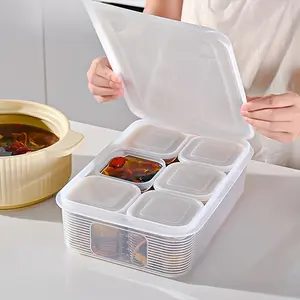 Seven-piece set (including 6 small boxes + 1 large box) refrigerator storage box with clamshell lid, suitable for freezing and refrigeration, stackable to save space. Suitable for storing soups, leftovers, fruits, vegetables and seasonings. Thickened