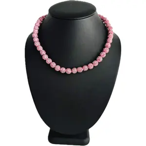 Iced Disco Rhinestone Ball Beaded Baseball Drip Necklace Elly De La Cruz Pink