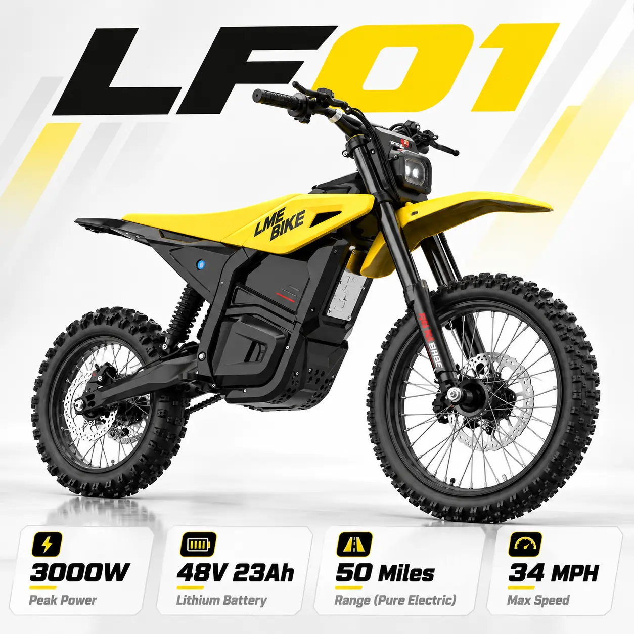LIKEBIKE LF01 3000W Electric Dirt Bike - Full Suspension, 50 Mi Range Off-Road E-Motorcycle for Sports & Outdoor Leisure Cycling Equipment