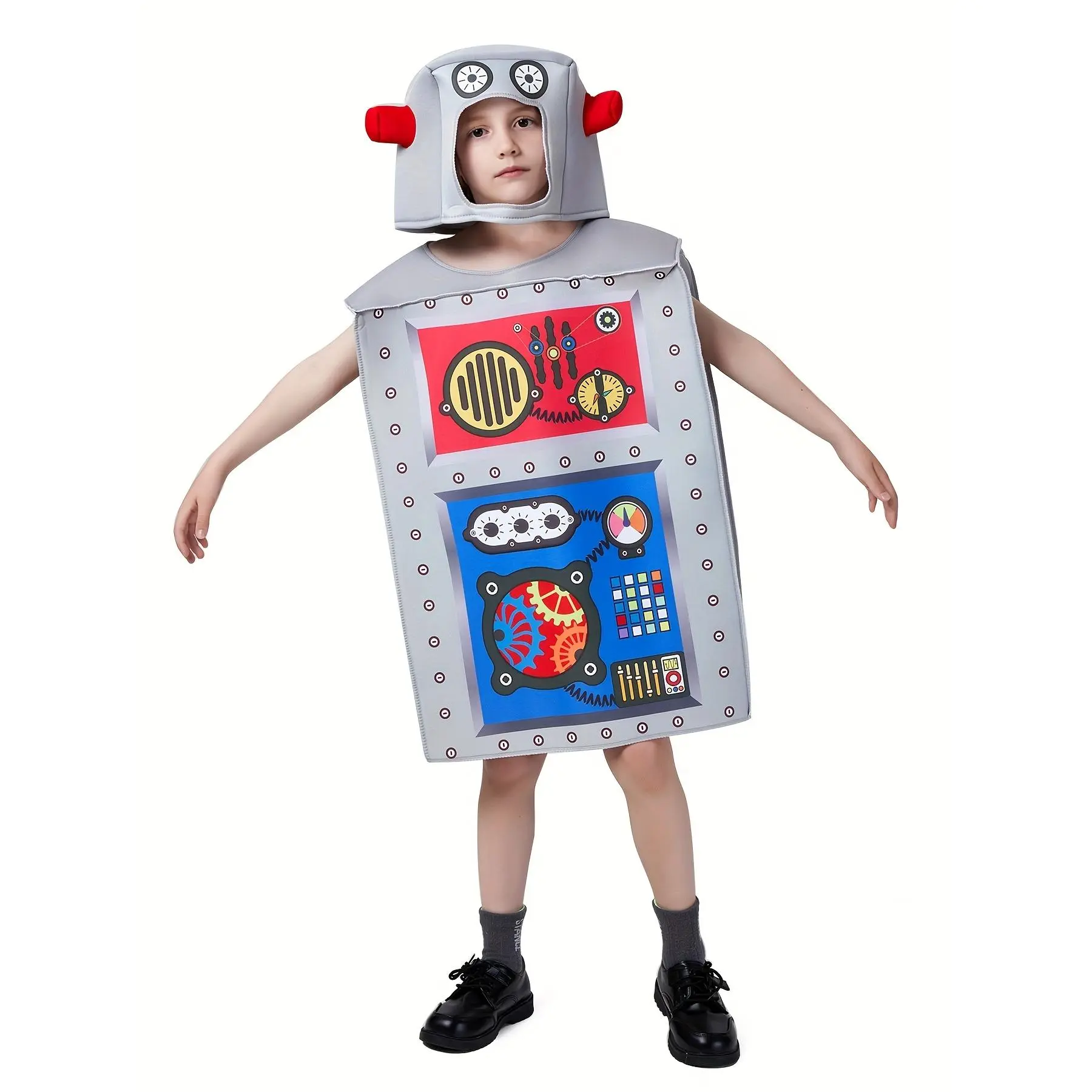 Boys' Robot Costume Set, Polyester Performance Cosplay Gear with Cloak & Hat, Machine Washable for Halloween, Carnival & Trick or Treat, Costume Ideas, Halloween Ideas, Costume Outfit
