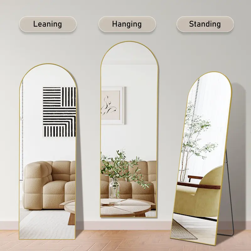 [Live] Full Length Mirror Body Mirror Floor Standing Mirror Hanging/Leaning Against Wall, Aluminum Alloy Thin Frame for Bedroom Cloakroom Decor Black-Arched