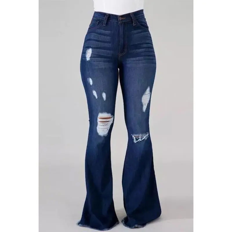 (New)NewWomen's Retro Bell-bottom Pants High Waist Ripped Wide Leg High Waist Jeans Net Red High Elastic Ripped Jeans High Waist Bell bottom Pants(Gift)11