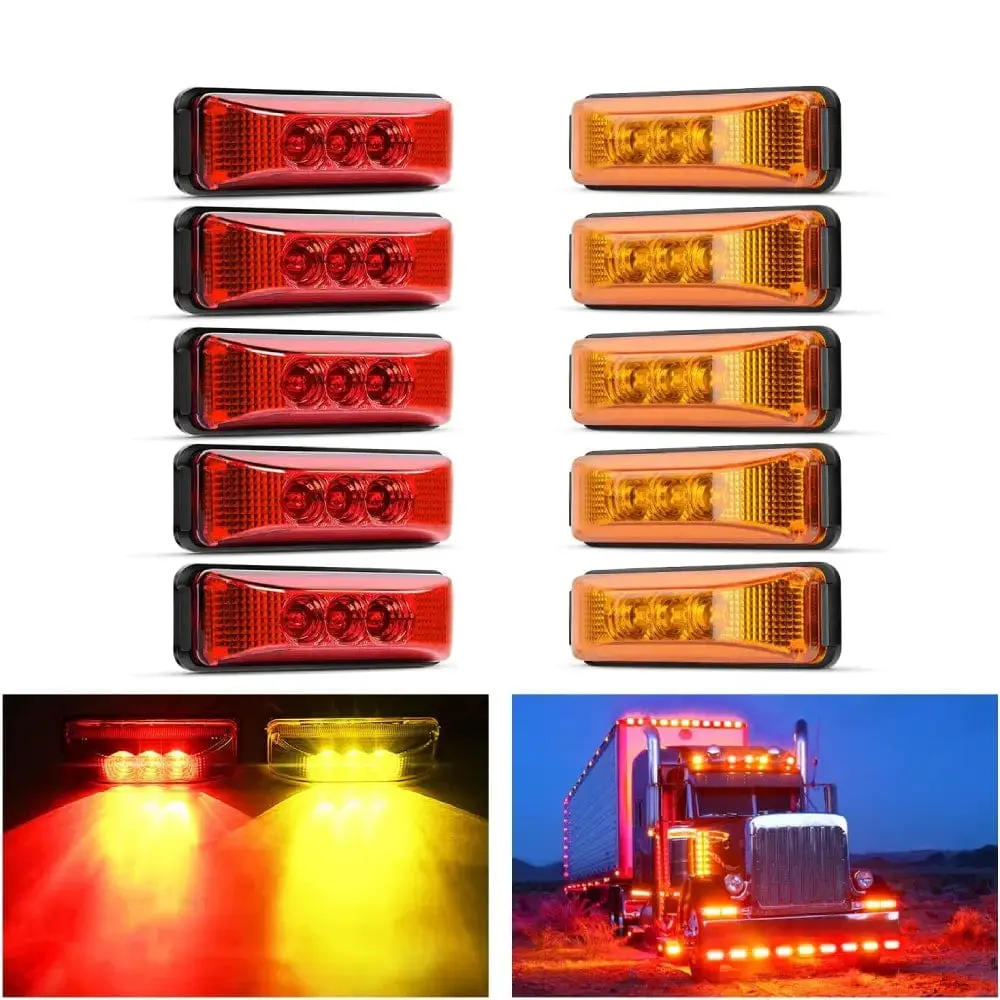 Nilight 3.9 in Amber Red Bright LEDs Fender/Side Marker Light (10 Pcs) with Snap Base, IP67 Rated, Universal Fit for Pickups Trucks, Automotive Indicator Light