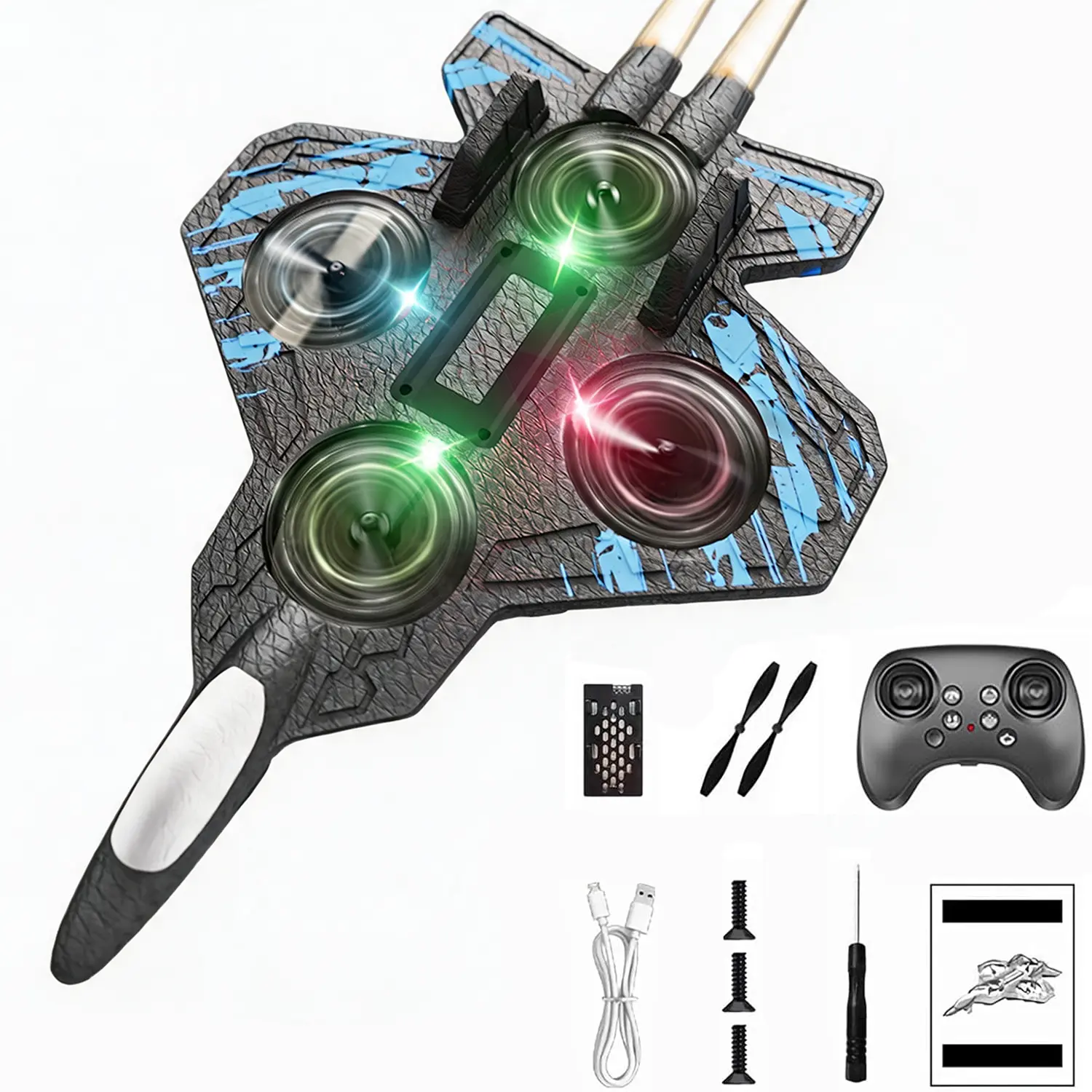 Remote-Controlled Fighter Jet, Foam Remote Control Airplane 360° Tricks Stunt Flights Rc Plane with Fancy LED Stable Hovering and Circle Fly for Indoor Outdoor Christmas & Birthday Gifts