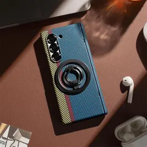 Carbon Fiber Texture Magnetic Magsafe Hinge Holder Case For Samsung Galaxy Z Fold 7 6 5 4 3 5G Screen Protector Film PC Cover