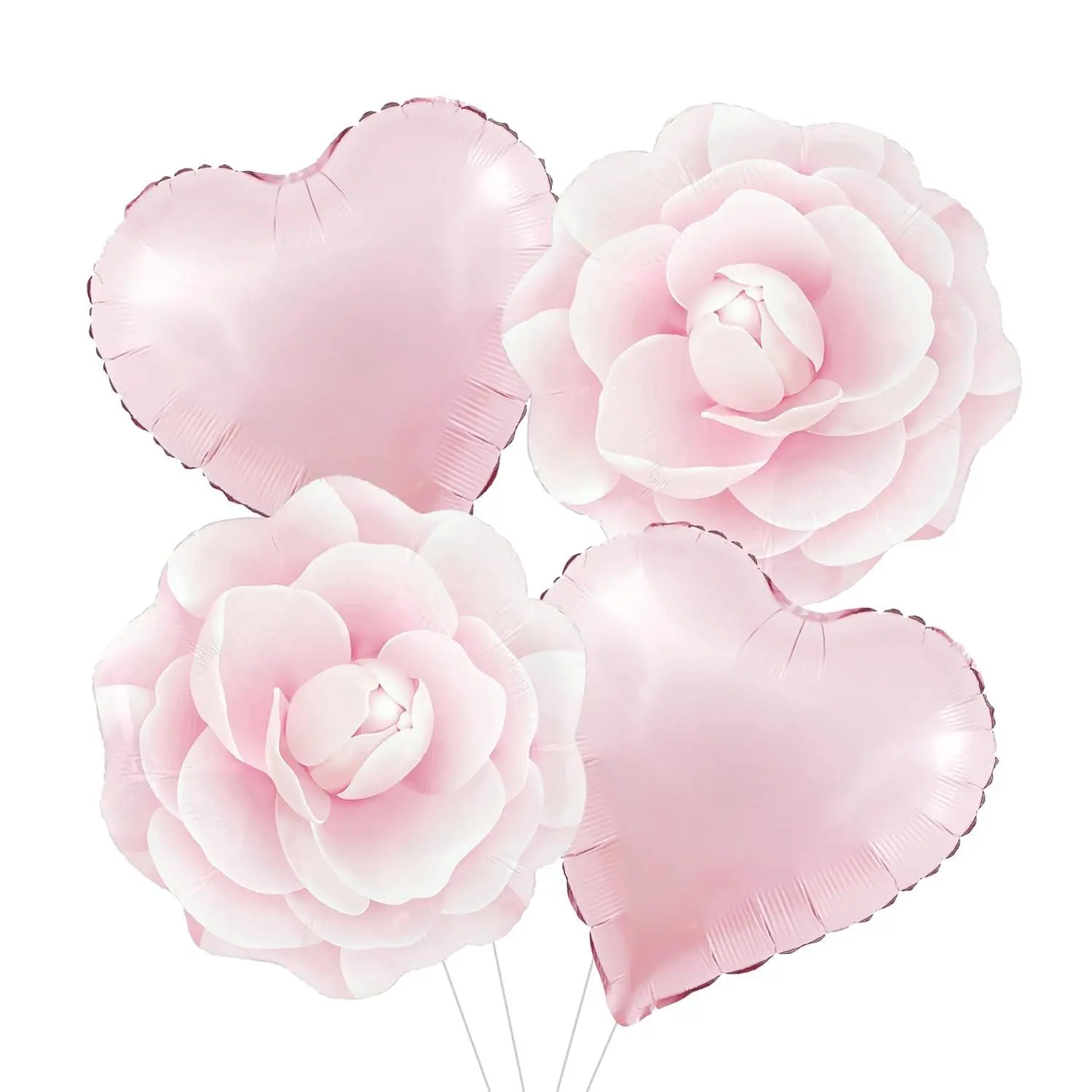 Pastel Pink Camellia Flower Balloons Welcome Heart Shaped Balloons Spring Garden Floral Fairy Tea Princess Themed Balloon Decor Baby Shower Bridal Shower Happy Birthday Party Decorations For Girls