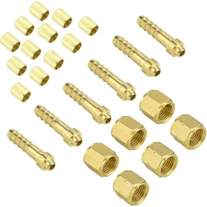 24PCS 1/4" ID Hose Repair Kit for Oxygen & Acetylene, Cutting Hose Splice Rebuild Kit with Brass Fittings/Ferrules/Oxygen Nuts/Acetylene Nuts/Outlet Nipples etc