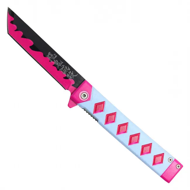 Pink Katana Pocket Knife – Japanese Sword Style – Anime Inspired Folding Knife – Diamond Artwork – Assisted Opening – Manga Collectible – Samurai Gift
