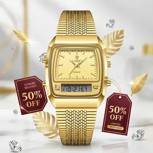 LIEBIG Couple Roman Gradient Dual Display Watch Shockproof 30M Water Resist Luxury Flex Fashion Waterproof Watch for Men Women Digital Gold Watch - Fashionable Wristwatch