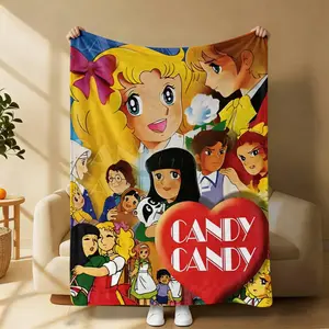 Candy Candy Classic Anime Character Collage Fleece Throw Blanket – Soft Lightweight Cozy Blanket, Retro Japanese Manga Fan Home Decor, Perfect Vintage Cartoon Enthusiast Gift