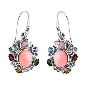 Pink Opal and Multi Gemstone 5.70 ctw Floral and Butterfly Earrings in Sterling Silver Christmas Gifts