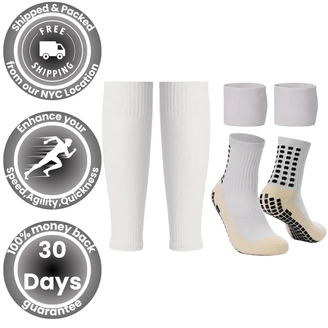 Grip Socks, Leg Sleeves & Shin Guard Straps (WHITE)