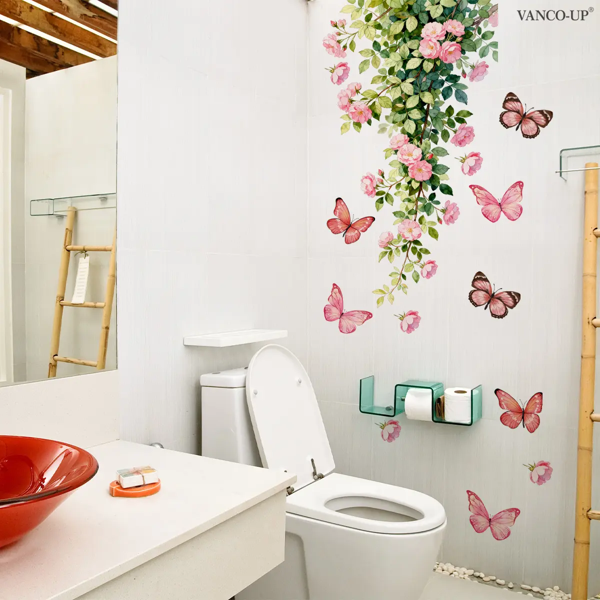 A new 30*90cm hand-painted butterfly tulip creative wall sticker, Decorative Sticker, wall sticker for beautifying festival home, living room, bedroom, corridor, kitchen background wall decoration sticker, self-adhesive M20416-KR, Decorative Decal