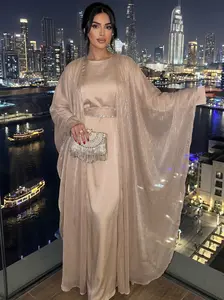 CL51 Stylish Elegant Shiny Cardigan for Women with Arabic Loose Abaya - Unique Gold Thread Design for Daily Wear and Parties Robe Lining Belt,Fashionweek