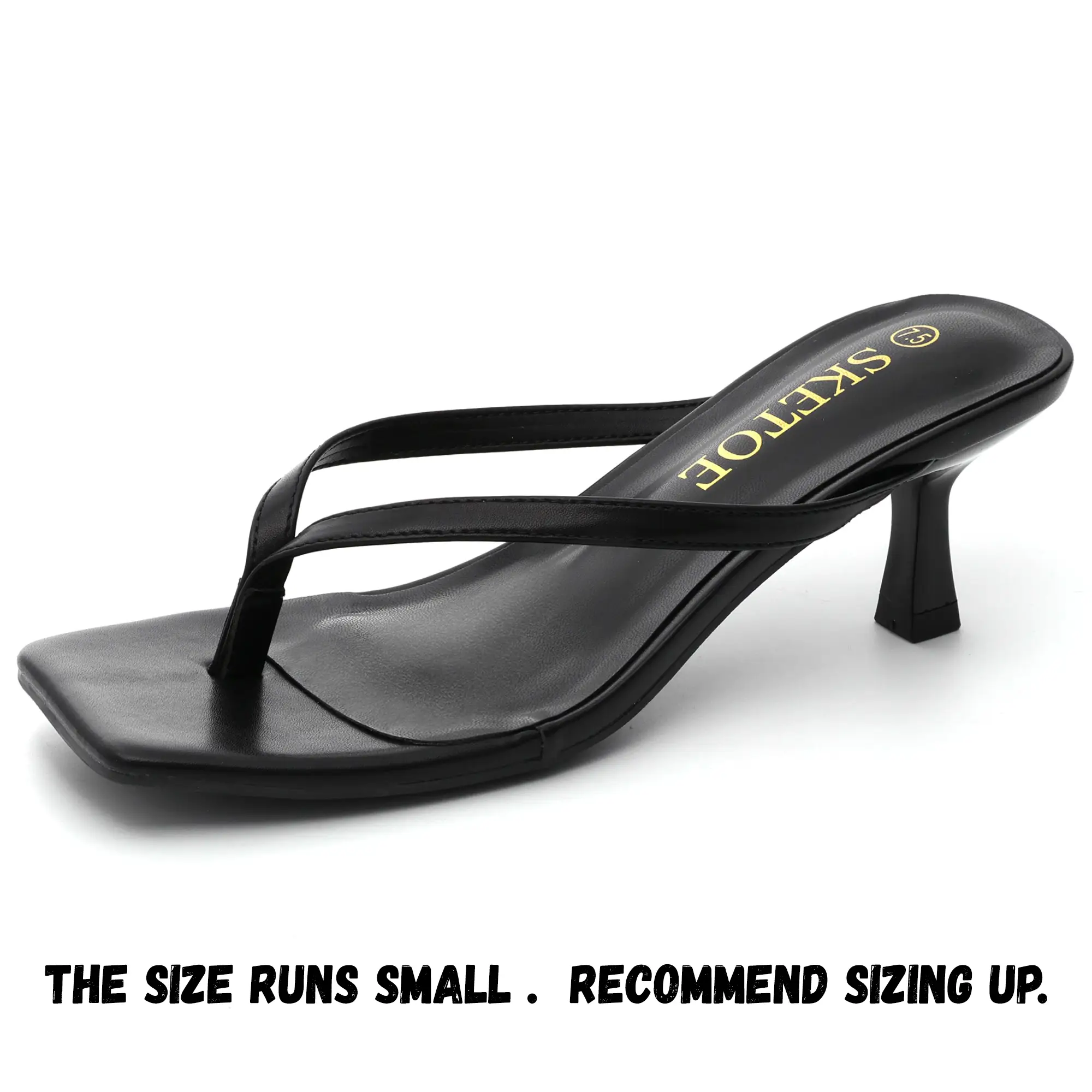 Black Kitten Heels for Women Square Toe Heel Sandals Wide Width sandals Trendy Heels for Women 2025 Flip Flop Heels Thong Sandal heels Comfortable