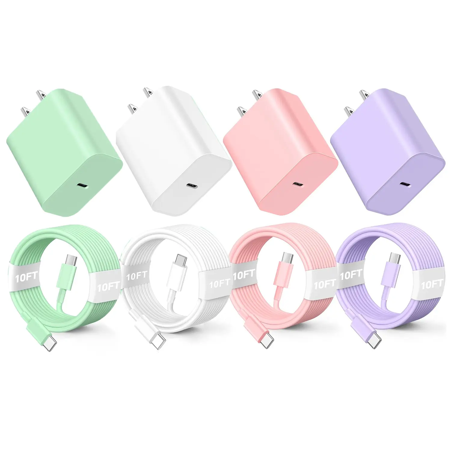 for iPhone 16 15 Fast Charger and 10ft Type C to C Cable Cord Long,Colour series 20W USB C Charging Block for iPhone 16 Pro/16 Plus/15 Pro Max/15,for iPad Wall Plug Power Adapter Cube Brick 12.9/11/Air 4th/6 Gen/Mini