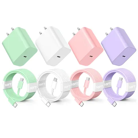 GSASUPJ 20W Super Fast Travel Charger Block with 10ft Type-C to Type-C Cable - for iPhone 16/16 Pro/16 Plus/15/15 Pro Max, iPad 12.9/11/Air 4th/6 Gen/Mini, Mobile Electronic Cellphone Devices