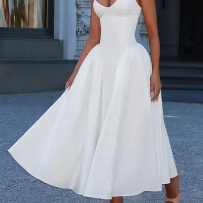 Isabeau Voluminous Fit Flare Midi Dress - TikTok Shop