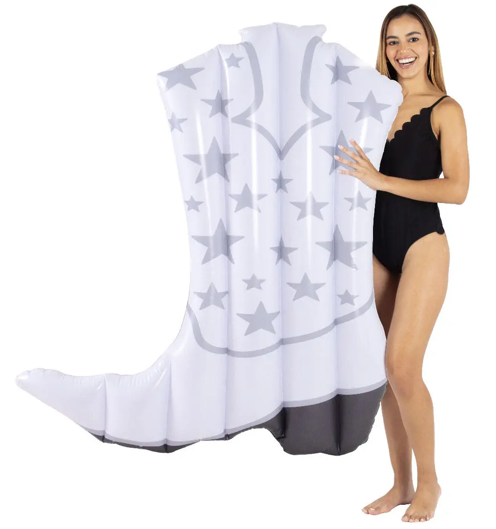POOLCANDY Giant White Cowgirl Boot Quirky Pool Float - 54 in Durable PVC Vinyl, Holds 250lbs, 12+ Years Target Audience, Not for Children Under 3, Ideal for Pool Enthusiasts