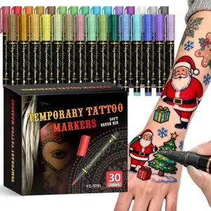 30 Color Temporary Tattoo Pens Set, Easy-To-Use Body Art Markers, Beginner Friendly Skin Painting Kit, Holiday Party Drawing Tools