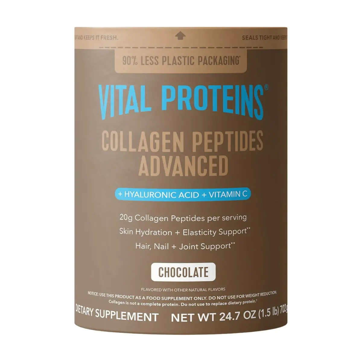 Vital Proteins Advanced Collagen Peptides Powder - Hydrolyzed Collagen, Hyaluronic Acid, Vitamin C, Chocolate Flavor