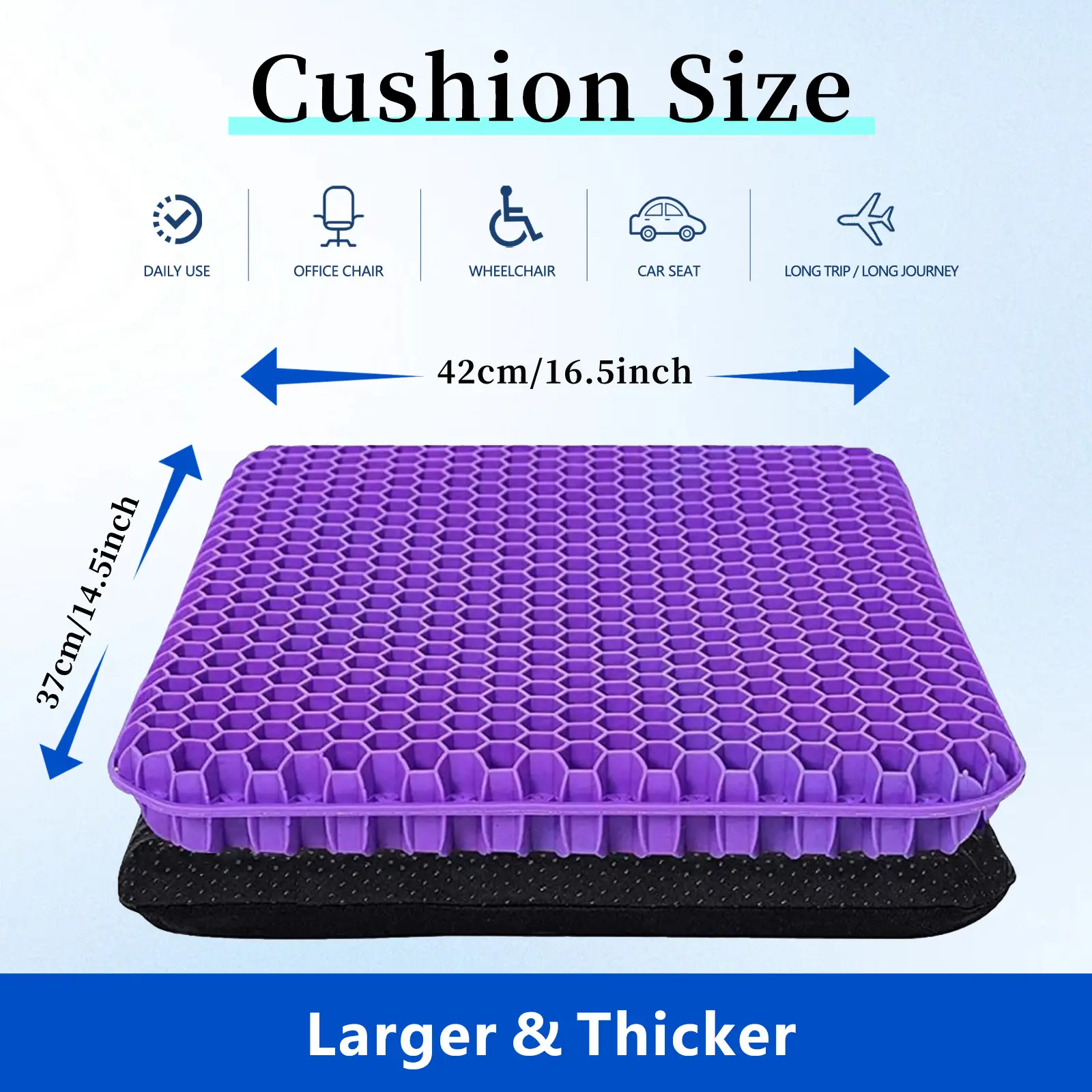 Ergonomic Gel Cushion 42x37x3.5cm for Tailbone Relief - Soft Honeycomb Design, All-Season Comfort for Car, Office & Home Comfy Chair Comfy Desk Chairs
