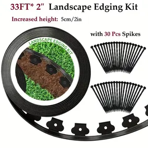Upgraded No Dig Landscape Edging, 33 ft with 30 Nails,Heavy Duty Garden Border Edging with Stakes (Strong) & Reinforced Design - Durable Plastic Garden Border for Lawns, Flower Beds, Paver, Pathwa & Patio