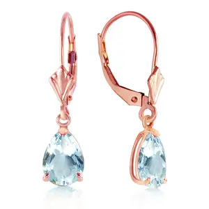 2.85 Carat 14k Solid Rose Gold pearll Aquamarine Leverback Earrings