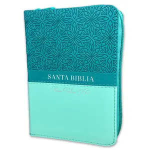 Bible in Spanish Pocketsize with Zipper Reina Valera 1960 Imitation Leather Bifloral Turquoise with Index