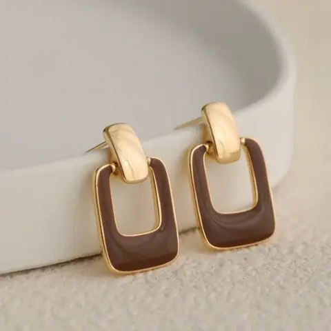 Women's Geometric Coffee Color Oil-Drop Dangle Drop Earrings, Elegant French Vintage Style, Alloy Chain, All Seasons Jewelry, Stylish Trendy Fashionable Accessories